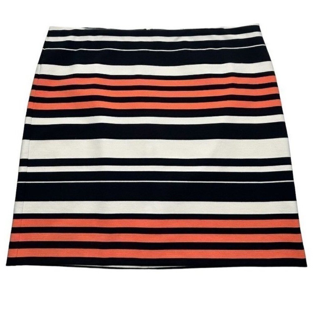 Ann Taylor Striped Mini Skirt‎ Navy Blue White Coral Orange Size 18 Zip Back